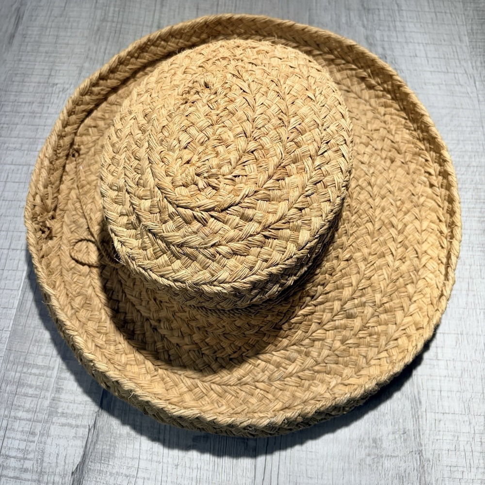 Helen Kaminski Australia 100% Raffia Hat Handmade In Madagascar Natural Roll Rim